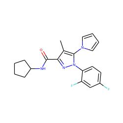 Cc1c(C(=O)NC2CCCC2)nn(-c2ccc(F)cc2F)c1-n1cccc1 ZINC000045284729