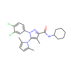 Cc1c(C(=O)NC2CCCCC2)nn(-c2ccc(Cl)c(Cl)c2)c1-n1c(C)ccc1C ZINC000014975704