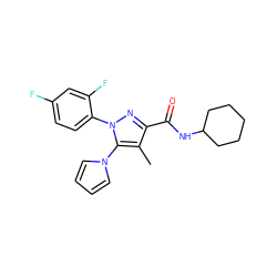 Cc1c(C(=O)NC2CCCCC2)nn(-c2ccc(F)cc2F)c1-n1cccc1 ZINC000014975716