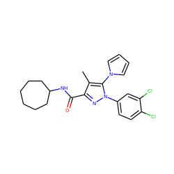 Cc1c(C(=O)NC2CCCCCC2)nn(-c2ccc(Cl)c(Cl)c2)c1-n1cccc1 ZINC000045299728