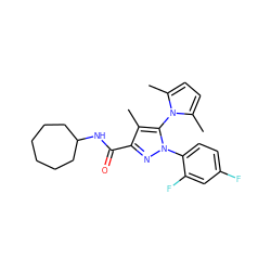 Cc1c(C(=O)NC2CCCCCC2)nn(-c2ccc(F)cc2F)c1-n1c(C)ccc1C ZINC000045284713