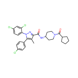 Cc1c(C(=O)NC2CCN(C(=O)C3CCCC3)CC2)nn(-c2ccc(Cl)cc2Cl)c1-c1ccc(Cl)cc1 ZINC000653705913