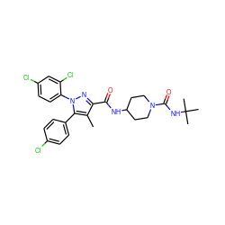 Cc1c(C(=O)NC2CCN(C(=O)NC(C)(C)C)CC2)nn(-c2ccc(Cl)cc2Cl)c1-c1ccc(Cl)cc1 ZINC000084652651