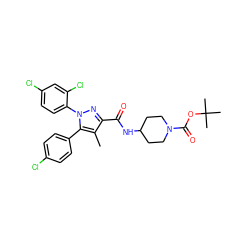 Cc1c(C(=O)NC2CCN(C(=O)OC(C)(C)C)CC2)nn(-c2ccc(Cl)cc2Cl)c1-c1ccc(Cl)cc1 ZINC000084651938