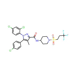 Cc1c(C(=O)NC2CCN(S(=O)(=O)CCC(F)(F)F)CC2)nn(-c2ccc(Cl)cc2Cl)c1-c1ccc(Cl)cc1 ZINC000653705341