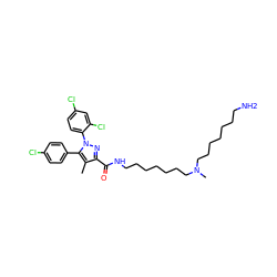 Cc1c(C(=O)NCCCCCCCN(C)CCCCCCCN)nn(-c2ccc(Cl)cc2Cl)c1-c1ccc(Cl)cc1 ZINC000064512195