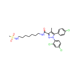 Cc1c(C(=O)NCCCCCCCNS(C)(=O)=O)nn(-c2ccc(Cl)cc2Cl)c1-c1ccc(Cl)cc1 ZINC000072124888