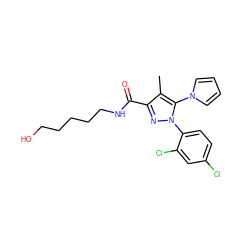 Cc1c(C(=O)NCCCCCO)nn(-c2ccc(Cl)cc2Cl)c1-n1cccc1 ZINC000066258380