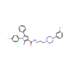 Cc1c(C(=O)NCCCN2CCN(c3cccc(Cl)c3)CC2)cc(-c2ccccc2)n1-c1ccc(F)cc1 ZINC000049033000