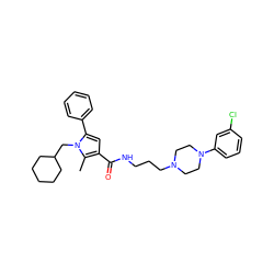 Cc1c(C(=O)NCCCN2CCN(c3cccc(Cl)c3)CC2)cc(-c2ccccc2)n1CC1CCCCC1 ZINC000049089224