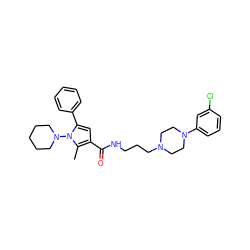 Cc1c(C(=O)NCCCN2CCN(c3cccc(Cl)c3)CC2)cc(-c2ccccc2)n1N1CCCCC1 ZINC000049032998