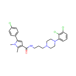 Cc1c(C(=O)NCCCN2CCN(c3cccc(Cl)c3Cl)CC2)cc(-c2ccc(Cl)cc2)n1C ZINC000058541301