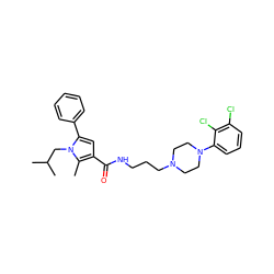 Cc1c(C(=O)NCCCN2CCN(c3cccc(Cl)c3Cl)CC2)cc(-c2ccccc2)n1CC(C)C ZINC000049066729