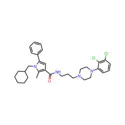 Cc1c(C(=O)NCCCN2CCN(c3cccc(Cl)c3Cl)CC2)cc(-c2ccccc2)n1CC1CCCCC1 ZINC000049775022