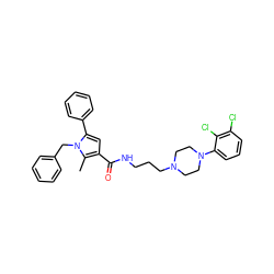 Cc1c(C(=O)NCCCN2CCN(c3cccc(Cl)c3Cl)CC2)cc(-c2ccccc2)n1Cc1ccccc1 ZINC000049785715