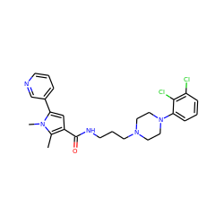 Cc1c(C(=O)NCCCN2CCN(c3cccc(Cl)c3Cl)CC2)cc(-c2cccnc2)n1C ZINC000058541346