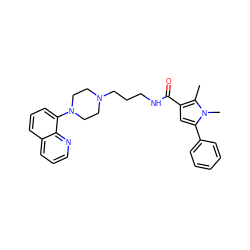 Cc1c(C(=O)NCCCN2CCN(c3cccc4cccnc34)CC2)cc(-c2ccccc2)n1C ZINC000058568468