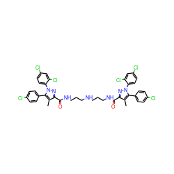 Cc1c(C(=O)NCCCNCCCNC(=O)c2nn(-c3ccc(Cl)cc3Cl)c(-c3ccc(Cl)cc3)c2C)nn(-c2ccc(Cl)cc2Cl)c1-c1ccc(Cl)cc1 ZINC000150570659