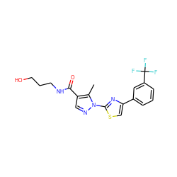 Cc1c(C(=O)NCCCO)cnn1-c1nc(-c2cccc(C(F)(F)F)c2)cs1 ZINC000001541801