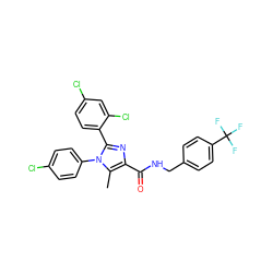 Cc1c(C(=O)NCc2ccc(C(F)(F)F)cc2)nc(-c2ccc(Cl)cc2Cl)n1-c1ccc(Cl)cc1 ZINC000028108481