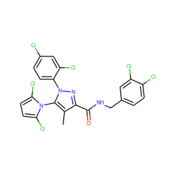 Cc1c(C(=O)NCc2ccc(Cl)c(Cl)c2)nn(-c2ccc(Cl)cc2Cl)c1-n1c(Cl)ccc1Cl ZINC000073129851