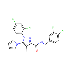 Cc1c(C(=O)NCc2ccc(Cl)c(Cl)c2)nn(-c2ccc(Cl)cc2Cl)c1-n1cccc1 ZINC000014975675