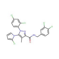 Cc1c(C(=O)NCc2ccc(Cl)c(Cl)c2)nn(-c2ccc(Cl)cc2Cl)c1-n1cccc1Cl ZINC000073161926