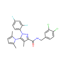 Cc1c(C(=O)NCc2ccc(Cl)c(Cl)c2)nn(-c2ccc(F)cc2F)c1-n1c(C)ccc1C ZINC000014975722