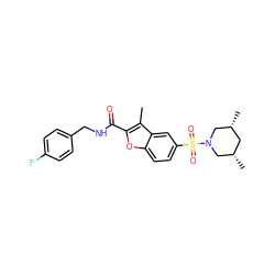 Cc1c(C(=O)NCc2ccc(F)cc2)oc2ccc(S(=O)(=O)N3C[C@@H](C)C[C@@H](C)C3)cc12 ZINC000009673202