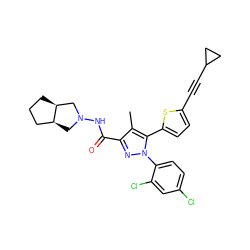 Cc1c(C(=O)NN2C[C@H]3CCC[C@H]3C2)nn(-c2ccc(Cl)cc2Cl)c1-c1ccc(C#CC2CC2)s1 ZINC000040954482