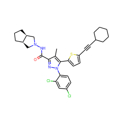 Cc1c(C(=O)NN2C[C@H]3CCC[C@H]3C2)nn(-c2ccc(Cl)cc2Cl)c1-c1ccc(C#CC2CCCCC2)s1 ZINC000042889401