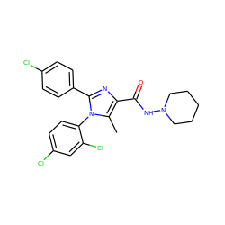 Cc1c(C(=O)NN2CCCCC2)nc(-c2ccc(Cl)cc2)n1-c1ccc(Cl)cc1Cl ZINC000013611903