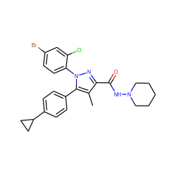 Cc1c(C(=O)NN2CCCCC2)nn(-c2ccc(Br)cc2Cl)c1-c1ccc(C2CC2)cc1 ZINC000043078748