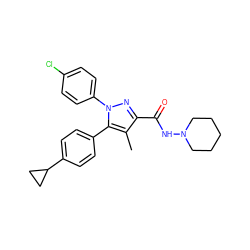 Cc1c(C(=O)NN2CCCCC2)nn(-c2ccc(Cl)cc2)c1-c1ccc(C2CC2)cc1 ZINC000043122469