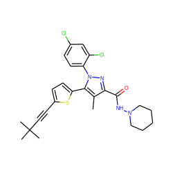 Cc1c(C(=O)NN2CCCCC2)nn(-c2ccc(Cl)cc2Cl)c1-c1ccc(C#CC(C)(C)C)s1 ZINC000040956413