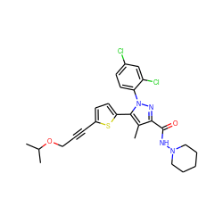 Cc1c(C(=O)NN2CCCCC2)nn(-c2ccc(Cl)cc2Cl)c1-c1ccc(C#CCOC(C)C)s1 ZINC000049881658