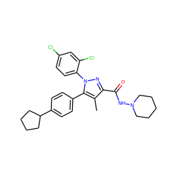 Cc1c(C(=O)NN2CCCCC2)nn(-c2ccc(Cl)cc2Cl)c1-c1ccc(C2CCCC2)cc1 ZINC000043011361