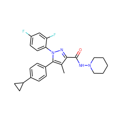 Cc1c(C(=O)NN2CCCCC2)nn(-c2ccc(F)cc2F)c1-c1ccc(C2CC2)cc1 ZINC000043063001