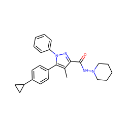 Cc1c(C(=O)NN2CCCCC2)nn(-c2ccccc2)c1-c1ccc(C2CC2)cc1 ZINC000043064074