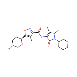 Cc1c(C(=O)Nc2c(C)n(C)n(C3CCCCC3)c2=O)noc1[C@@H]1CC[C@@H](C)CO1 ZINC001772599369