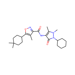 Cc1c(C(=O)Nc2c(C)n(C)n(C3CCCCC3)c2=O)noc1C1CCC(C)(C)CC1 ZINC001772615096