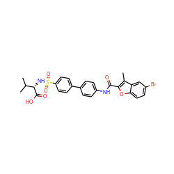 Cc1c(C(=O)Nc2ccc(-c3ccc(S(=O)(=O)N[C@H](C(=O)O)C(C)C)cc3)cc2)oc2ccc(Br)cc12 ZINC000028528358