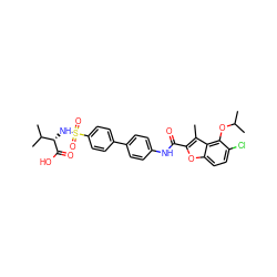 Cc1c(C(=O)Nc2ccc(-c3ccc(S(=O)(=O)N[C@H](C(=O)O)C(C)C)cc3)cc2)oc2ccc(Cl)c(OC(C)C)c12 ZINC000028526331