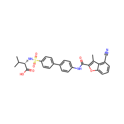 Cc1c(C(=O)Nc2ccc(-c3ccc(S(=O)(=O)N[C@H](C(=O)O)C(C)C)cc3)cc2)oc2cccc(C#N)c12 ZINC000043064509