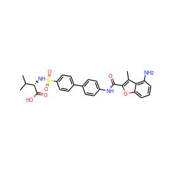 Cc1c(C(=O)Nc2ccc(-c3ccc(S(=O)(=O)N[C@H](C(=O)O)C(C)C)cc3)cc2)oc2cccc(N)c12 ZINC000043119736