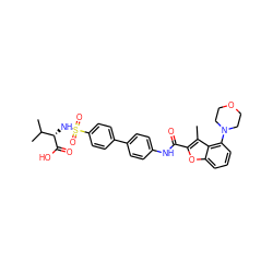 Cc1c(C(=O)Nc2ccc(-c3ccc(S(=O)(=O)N[C@H](C(=O)O)C(C)C)cc3)cc2)oc2cccc(N3CCOCC3)c12 ZINC000042920160