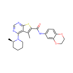 Cc1c(C(=O)Nc2ccc3c(c2)OCCO3)sc2ncnc(N3CCCC[C@H]3C)c12 ZINC000002924251