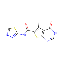 Cc1c(C(=O)Nc2nncs2)sc2nc[nH]c(=O)c12 ZINC000584904683