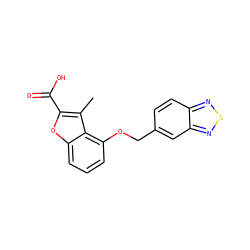 Cc1c(C(=O)O)oc2cccc(OCc3ccc4nsnc4c3)c12 ZINC000098082979