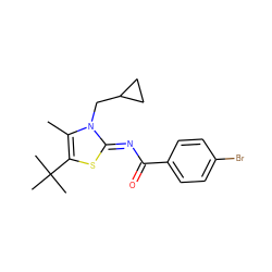 Cc1c(C(C)(C)C)s/c(=N\C(=O)c2ccc(Br)cc2)n1CC1CC1 ZINC000066166716